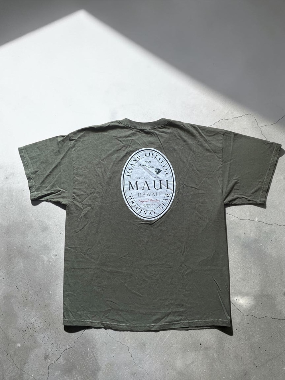 Alstyle Mens Graphic Tee Shirt XL Regular Fit Olive Green Cotton Maui Hawaii Y2K